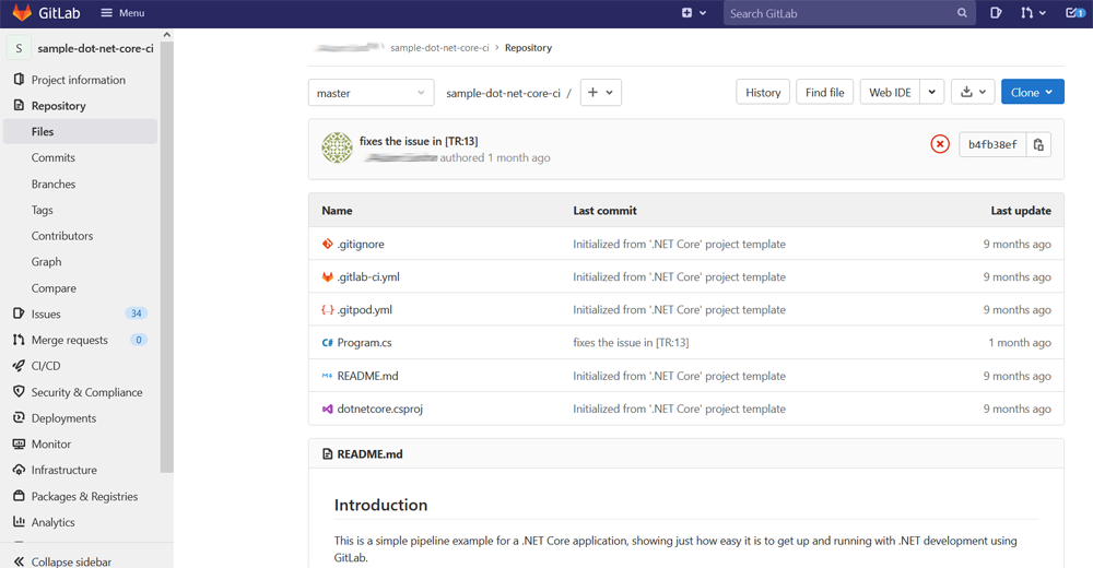Code repository view in GitLab