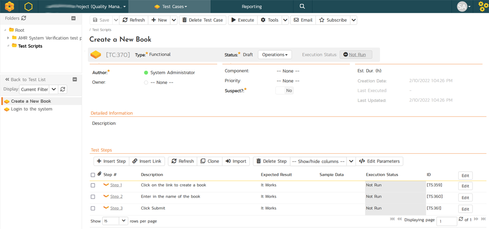 Migrated RQM test scripts with test steps