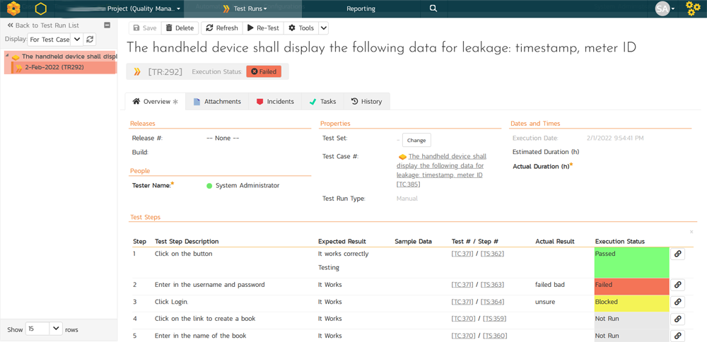 Migrated RQM test executions as Spira test runs
