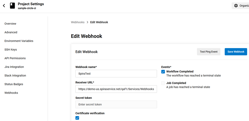 CircleCI Webhook Configuration