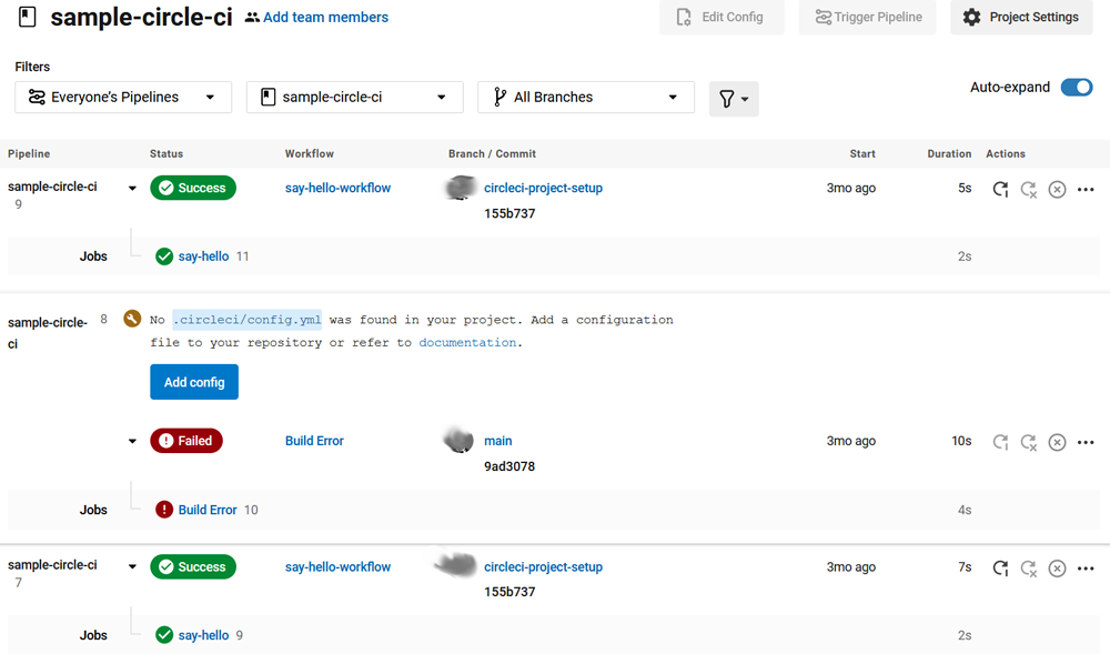 CircleCI Pipelines List