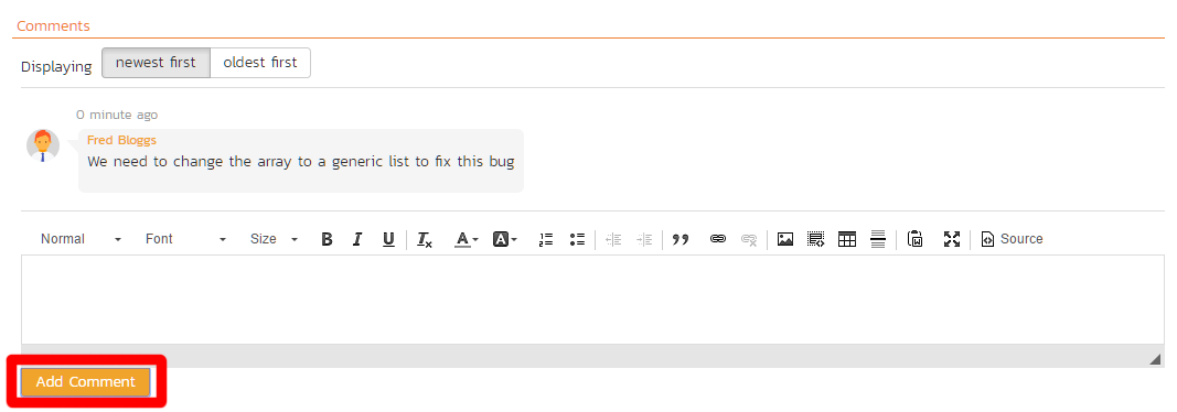 Details Page with Add Comment