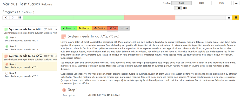 Entering in the match of requirements to test cases