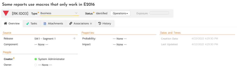 Risk associated with an application