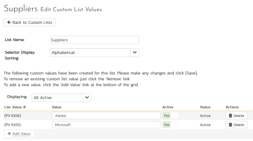 Custom list definition