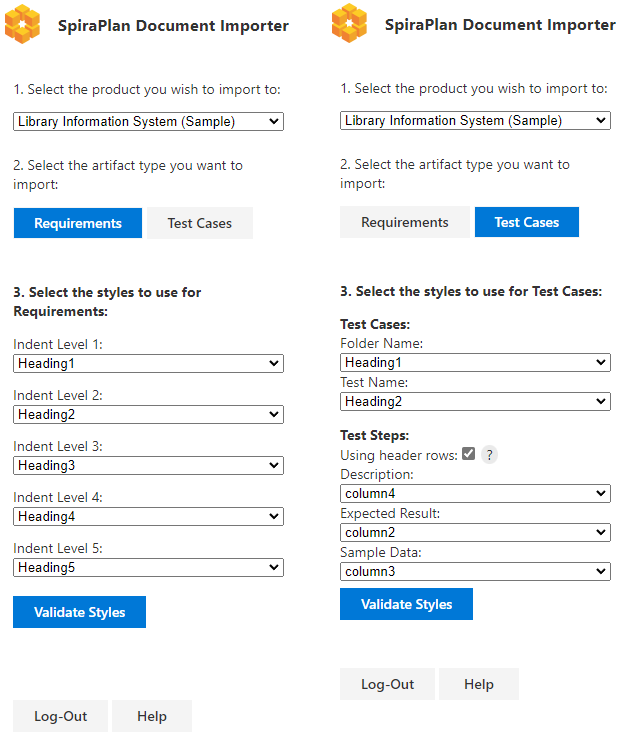 Importing requirements and test cases settings