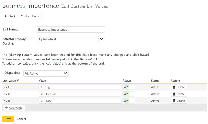 Editing the values of a systemwide custom list
