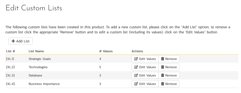 The updated set of custom lists
