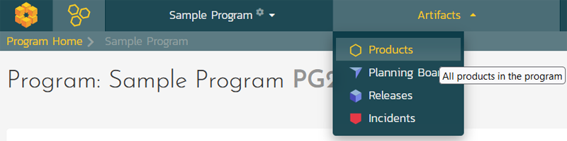 The new Products menu entry under Programs