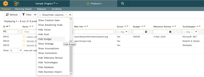 Can show/hide different product fields