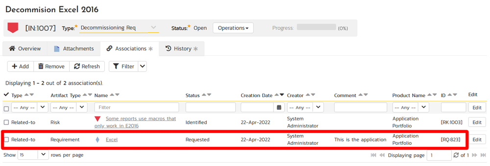 Associating the request with the application