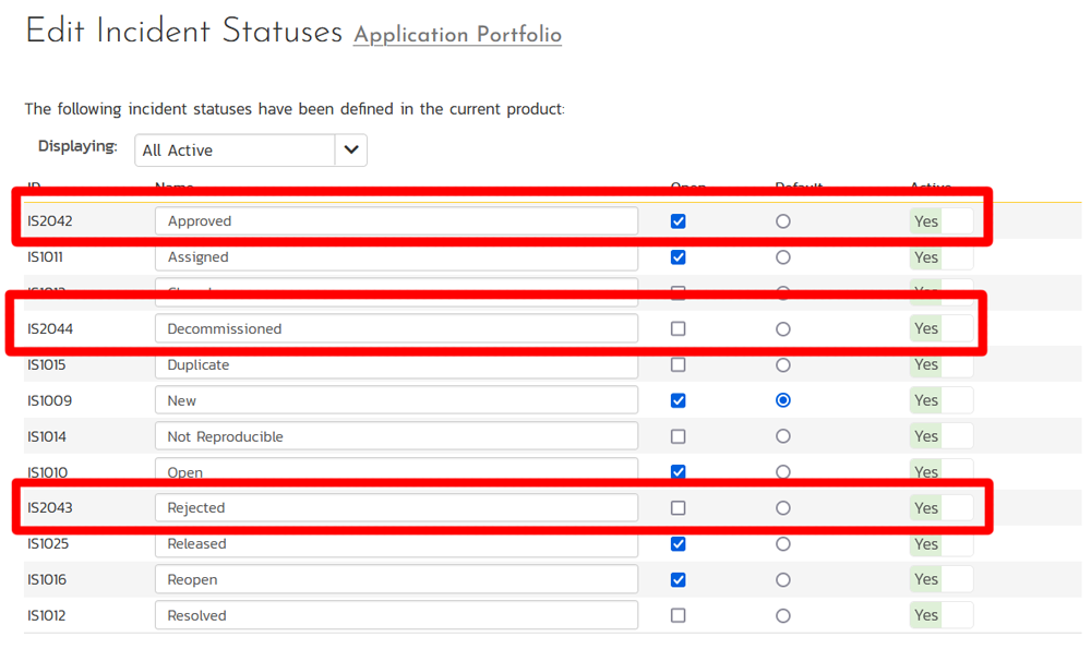 Incident statuses used for decommissioning