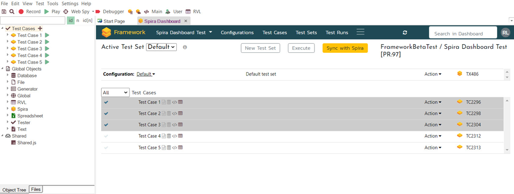 Test sets in Spira mapped to Rapise