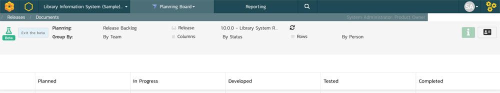 Board with planned statuses