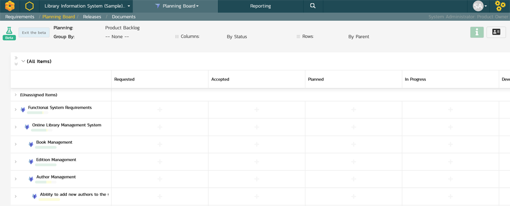 Board with statuses displayed