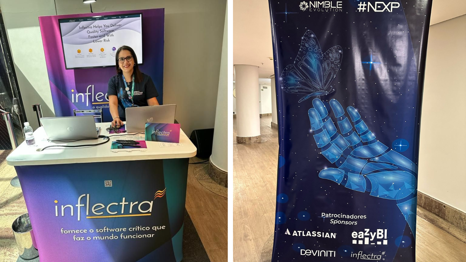 photo-collage-of-nimble-representative-on-the-left-and-inflectra-listed-as-sponsor-on-banner-on-right-image