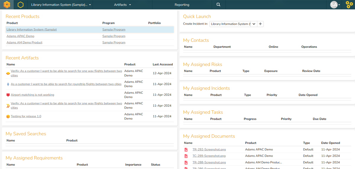 My Page with all widgets displayed