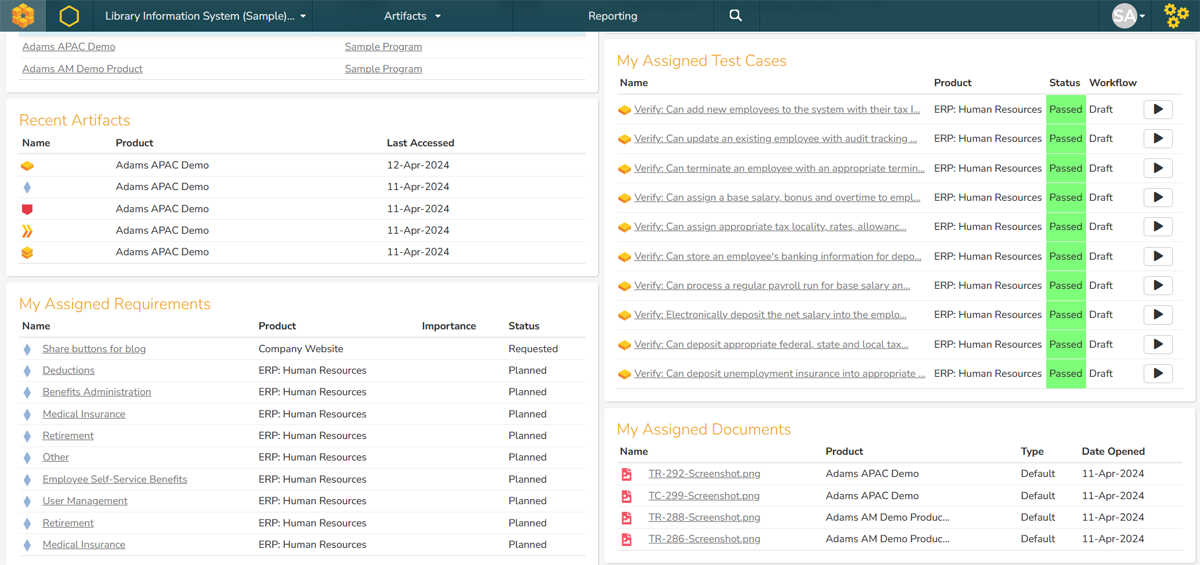 My Page with only active widgets displayed