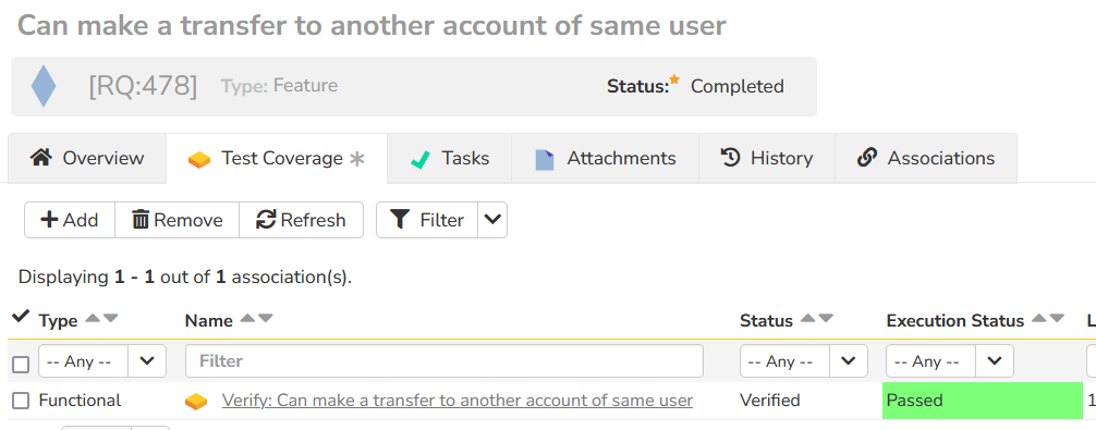 Requirement detail page