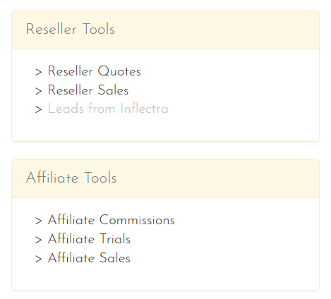 Affiliate and Reseller sidebar menu