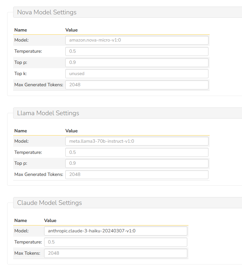 AWS Bedrock SpiraApp Model Settings