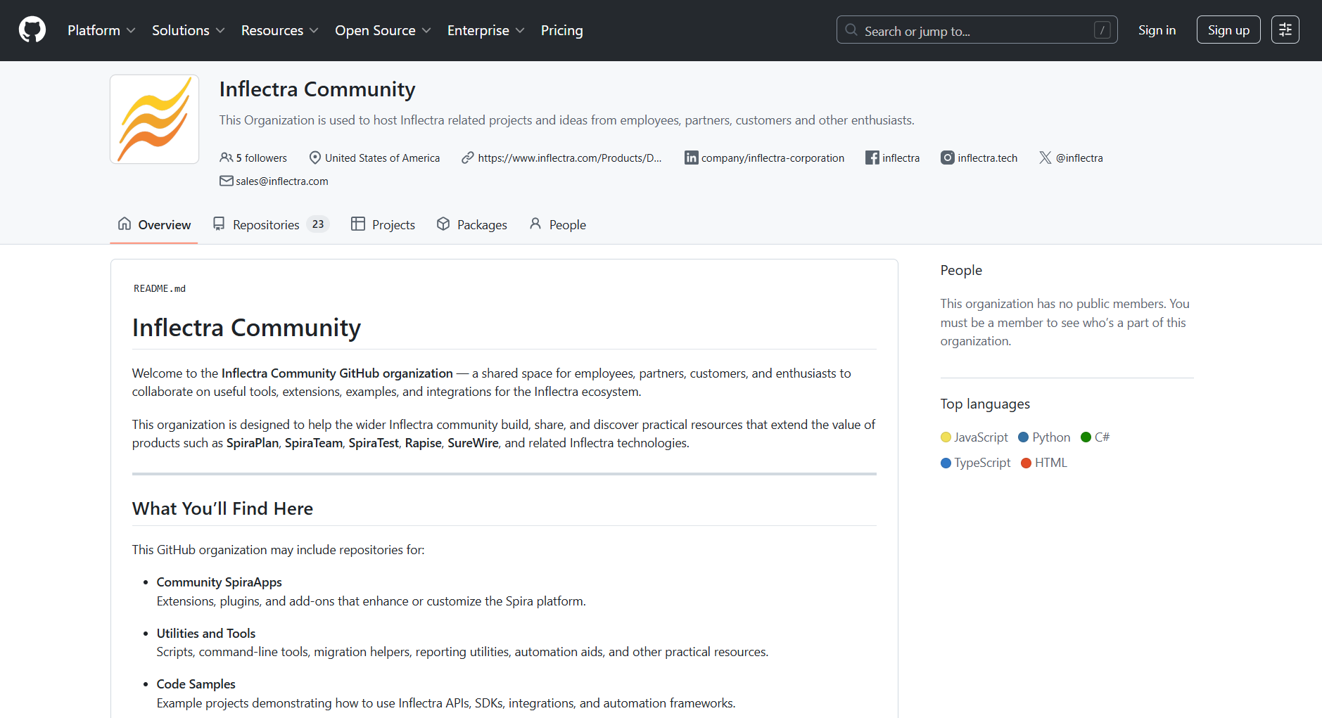 Inflectra Community GitHub Screenshot