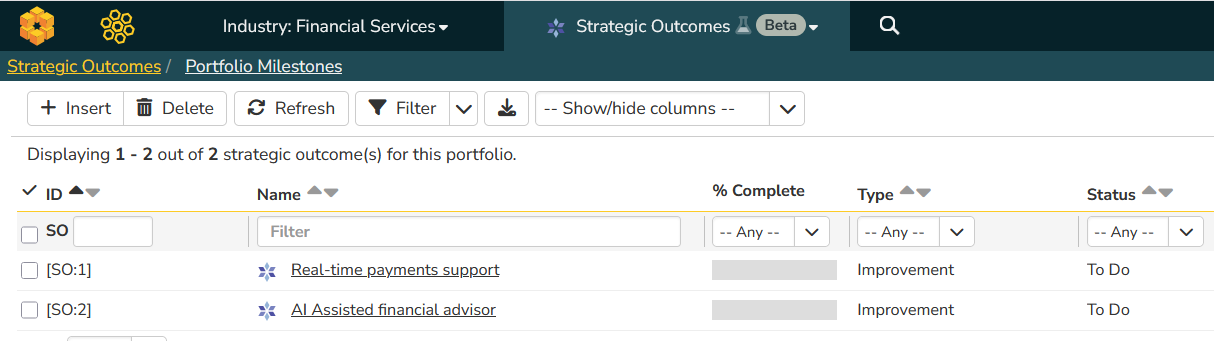 Strategic Outcome list