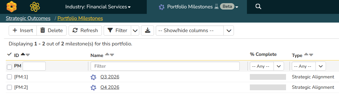 Portfolio Milestones list