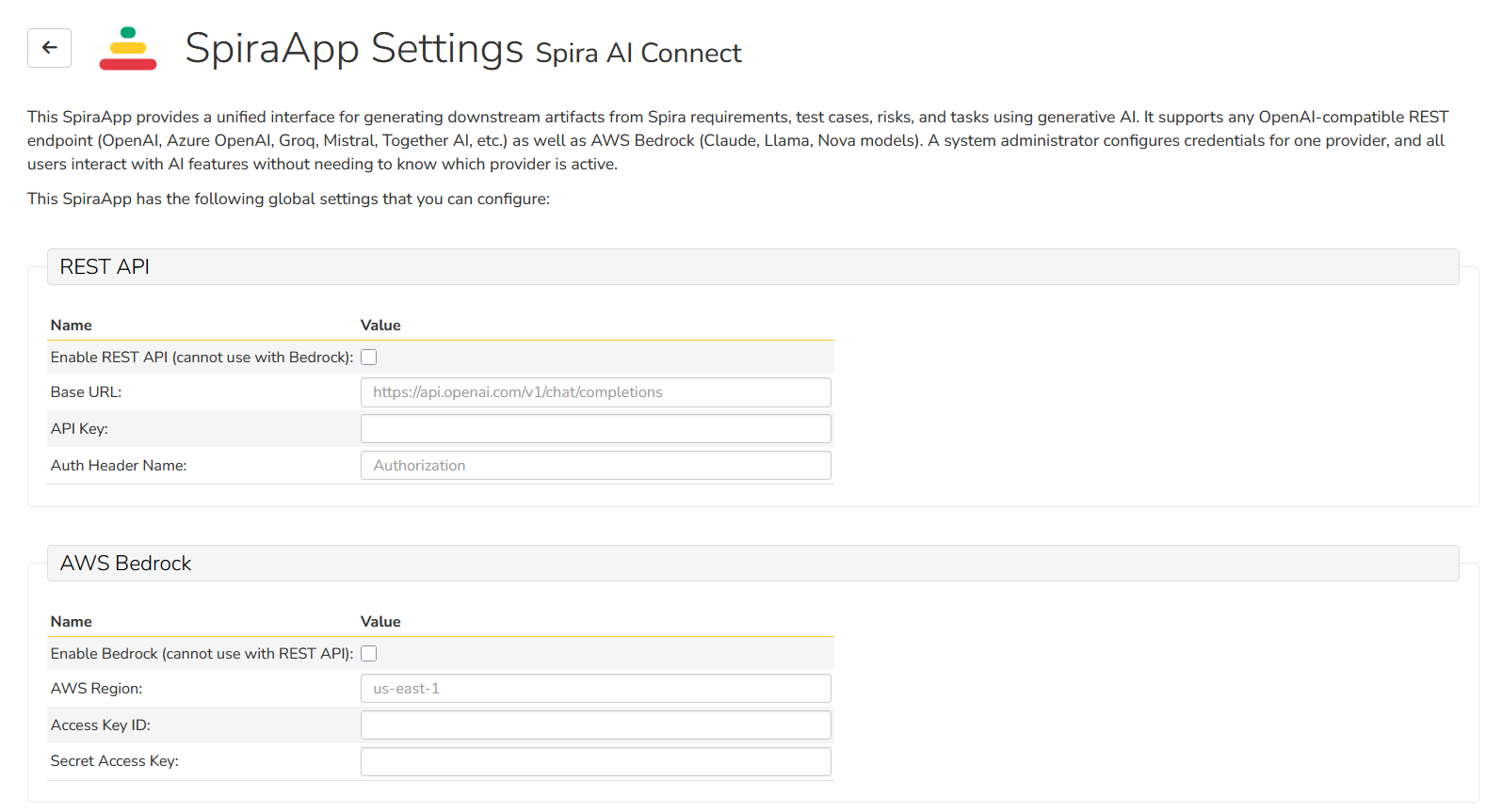 Spira AI Connect Settings