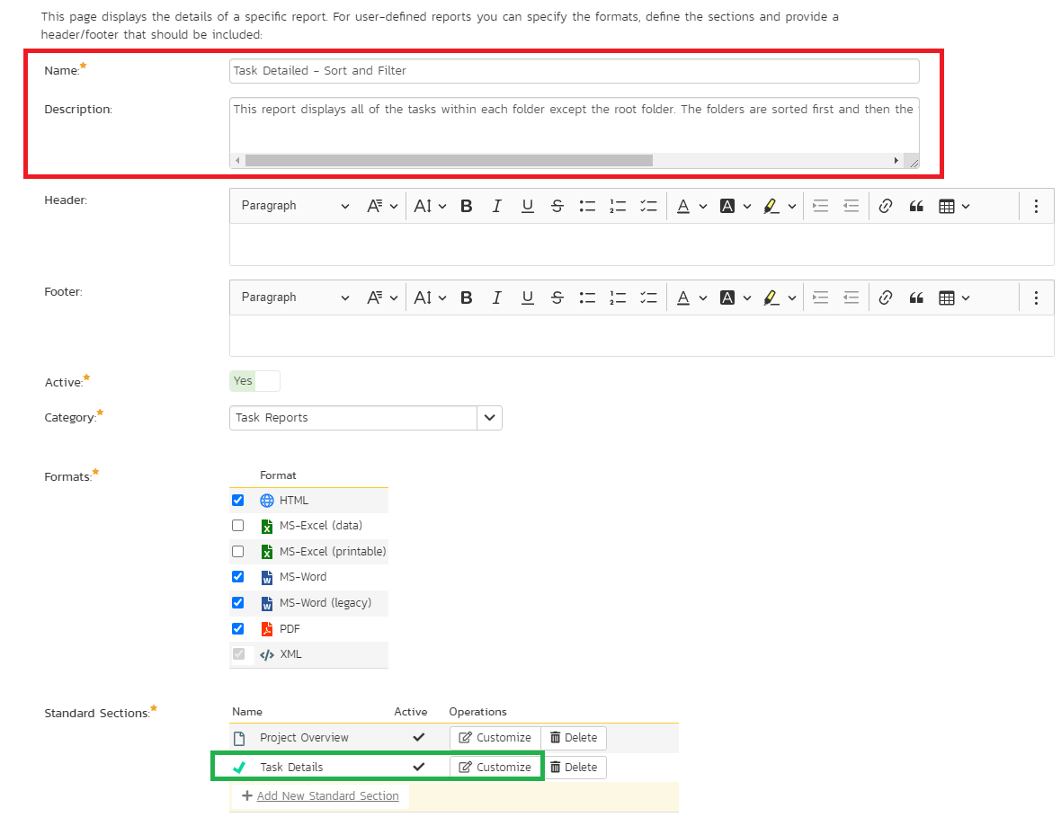 Report Configuration