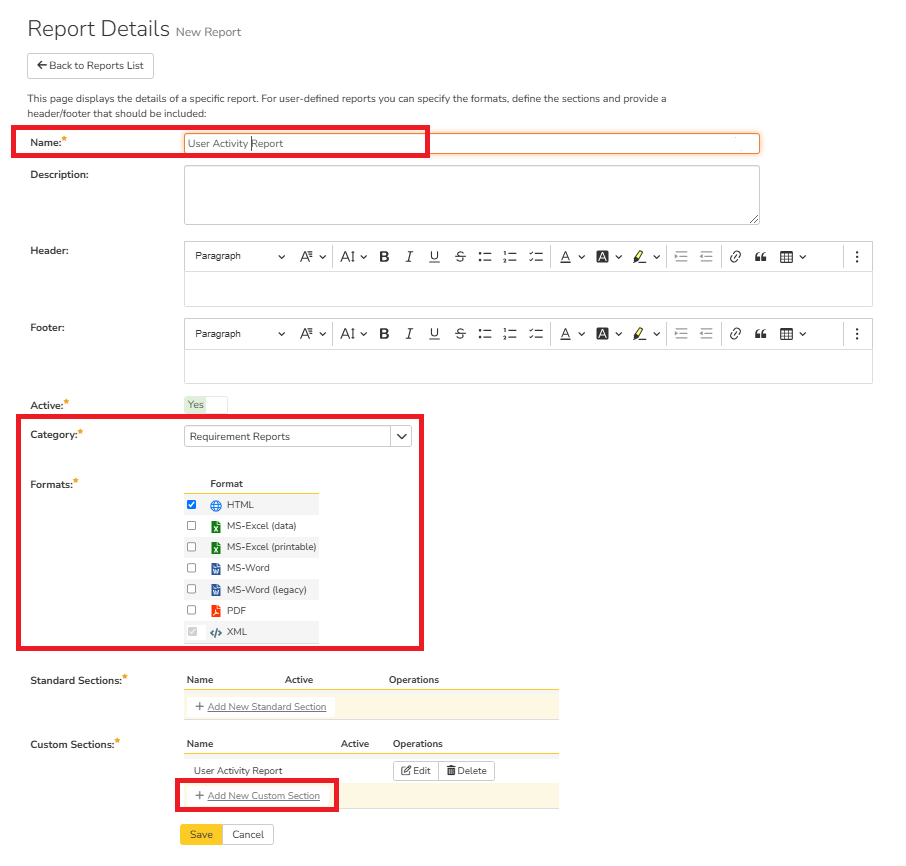 Adding Custom Section in a Report