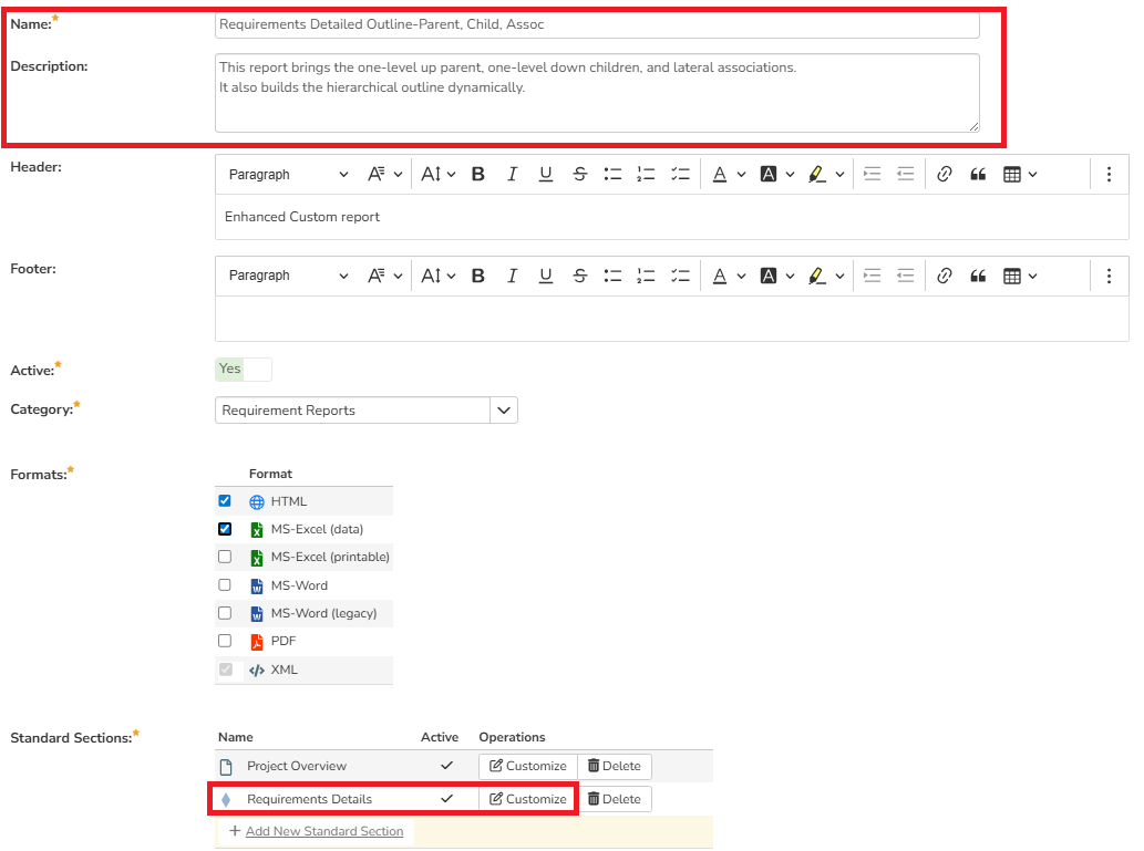 Modify Standard Section