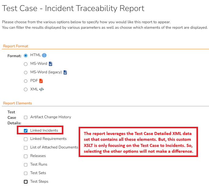 Report Options that will not have any effect