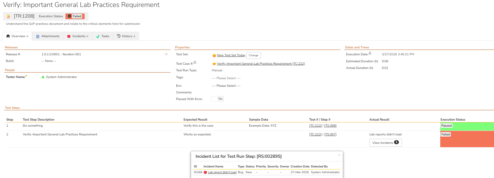 Another Test Run illustrating the actual incident
