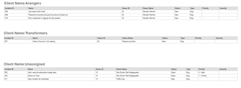 User Organization Report Output