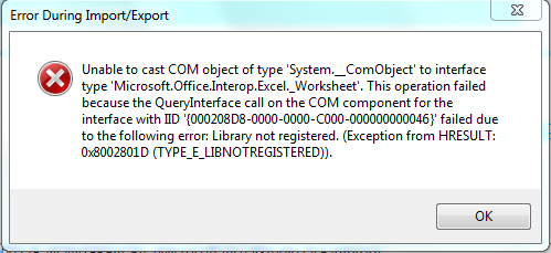 Resolving 'Unable to cast COM object' errors when using MS-O - KB180 -